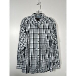 Ariat Pro Series Mens Plaid Button Down Shirt White Blue Western Workwear Size M